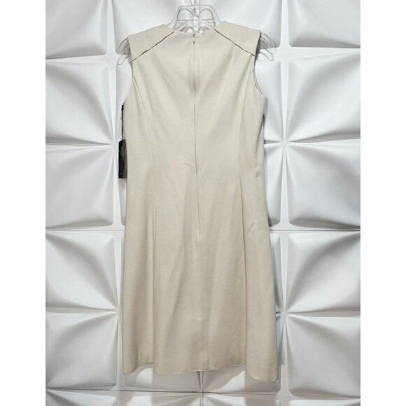 Piazza Sempione Sz 8 Cream Pleated Ruffle Ponte Knit Sheath Dress IT 42  NWT NEW - Picture 6 of 12